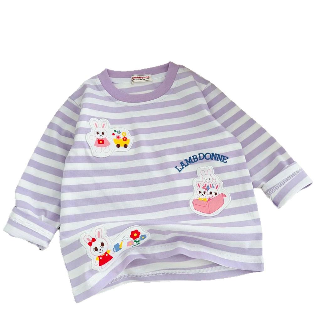2026 Spring Arrival: Girls' Cartoon Stripe Long Sleeve T-shirt for Small & Medium Kids