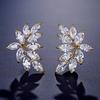 ZAKOL Fashion Sliver Color Leaf Cubic Zircon Stud Earrings for Women Shinny Crystal Flower Earring Zircon