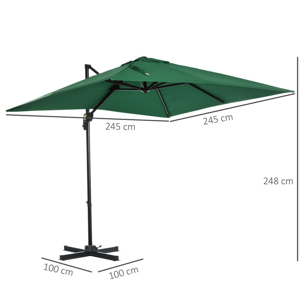 Square Umbrella Parasol W/360 Degrees Rotation, 245Lx245Wx248H cm-Green