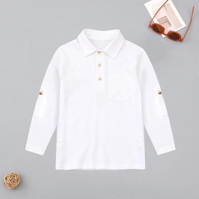 Boys' Pure Cotton Long-Sleeved T-Shirts, Girls' White Bottoming Shirts, Lapel School Uniforms, Class Uniforms for Spring