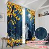 Set Of 2 Flat Printing Window Treatment Curtains Cats Staring Quiet Moonlight Polyester Fabric Without Electricity Festive Curtain