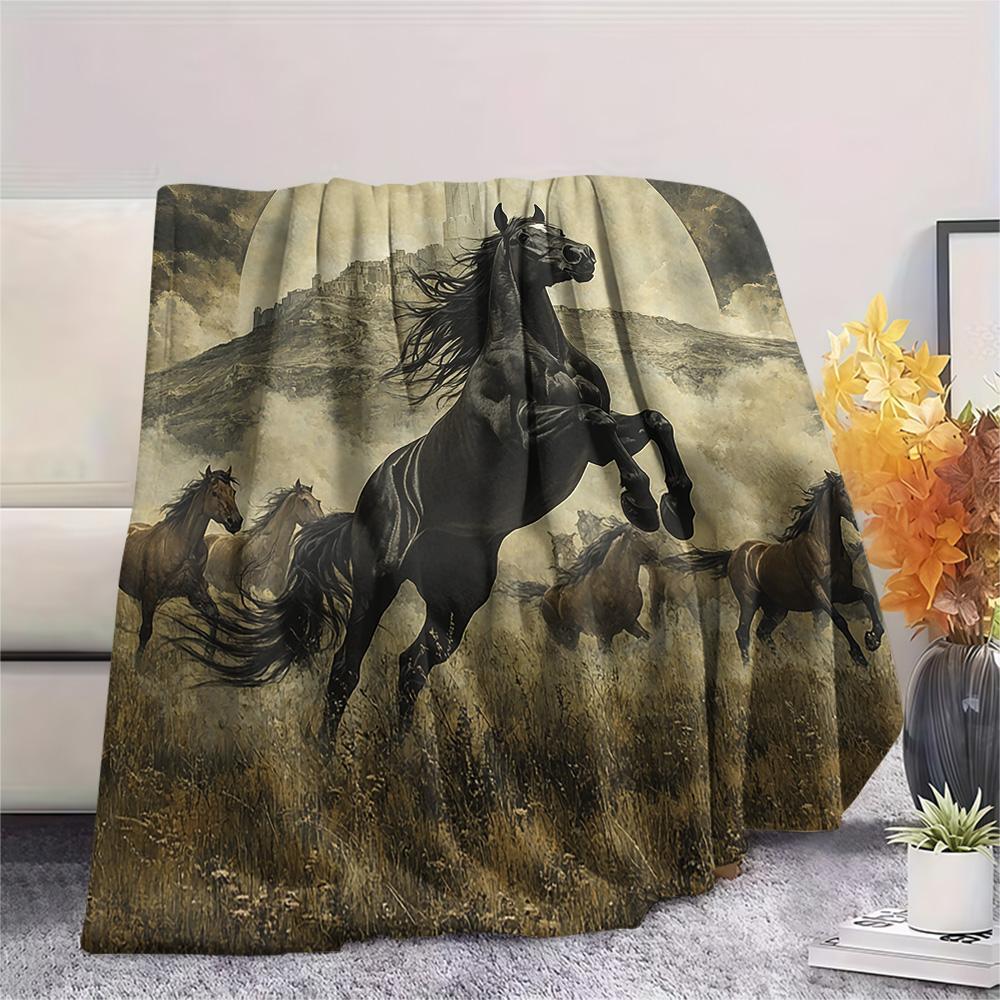 

Horse Print Flannel Blanket, High quality Comfortable for All Seasons, Home Decor, Warmth and Comfort, Perfect for Christmas Gifts 80cm x 120cm