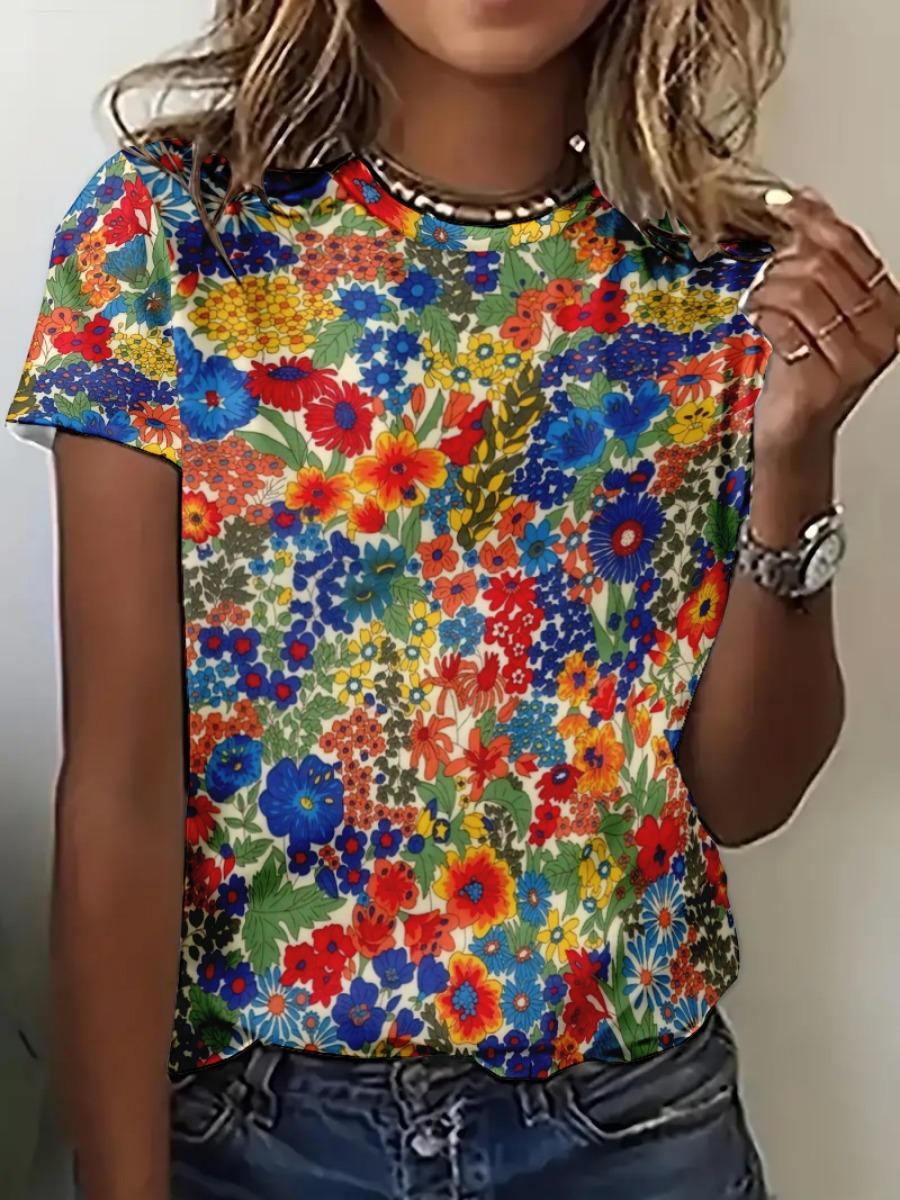 

Летняя винтажная женская футболка с цветочным принтом 3D, новые повседневные футболки в уличном стиле, женская футболка с коротким рукавом в стиле Харадзюку 6XL