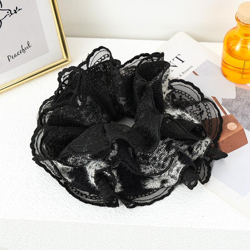 Элегантная корейская черная бархатная кружевная резинка для волос женская для хвоста или пучка