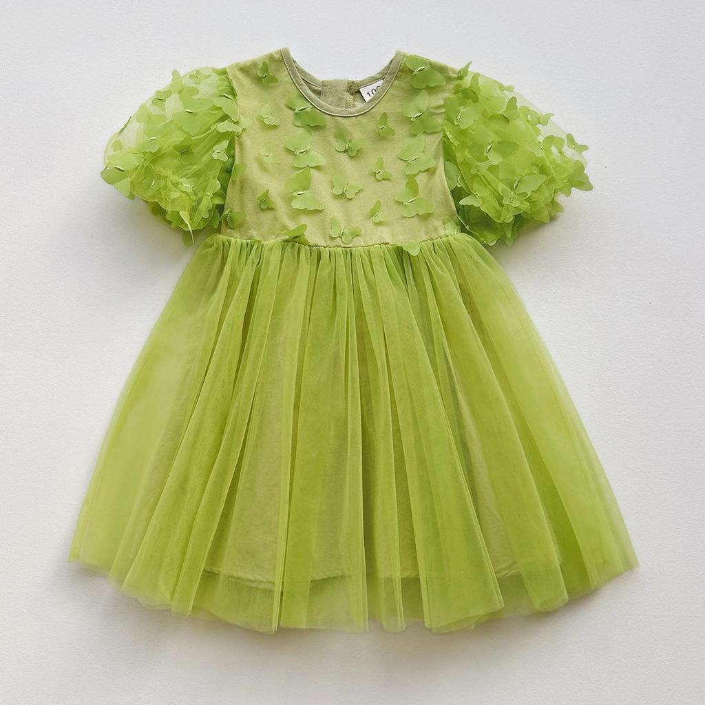Girl's Tulle Princess Dress with Butterfly Puff Sleeves