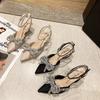 2026 Pointed Toe Women's Sandals Crystal Bow High Heels Shoes Summer Luxury Mary Jane Shoes Party Pumps Sexy Slides Mujer Zapato