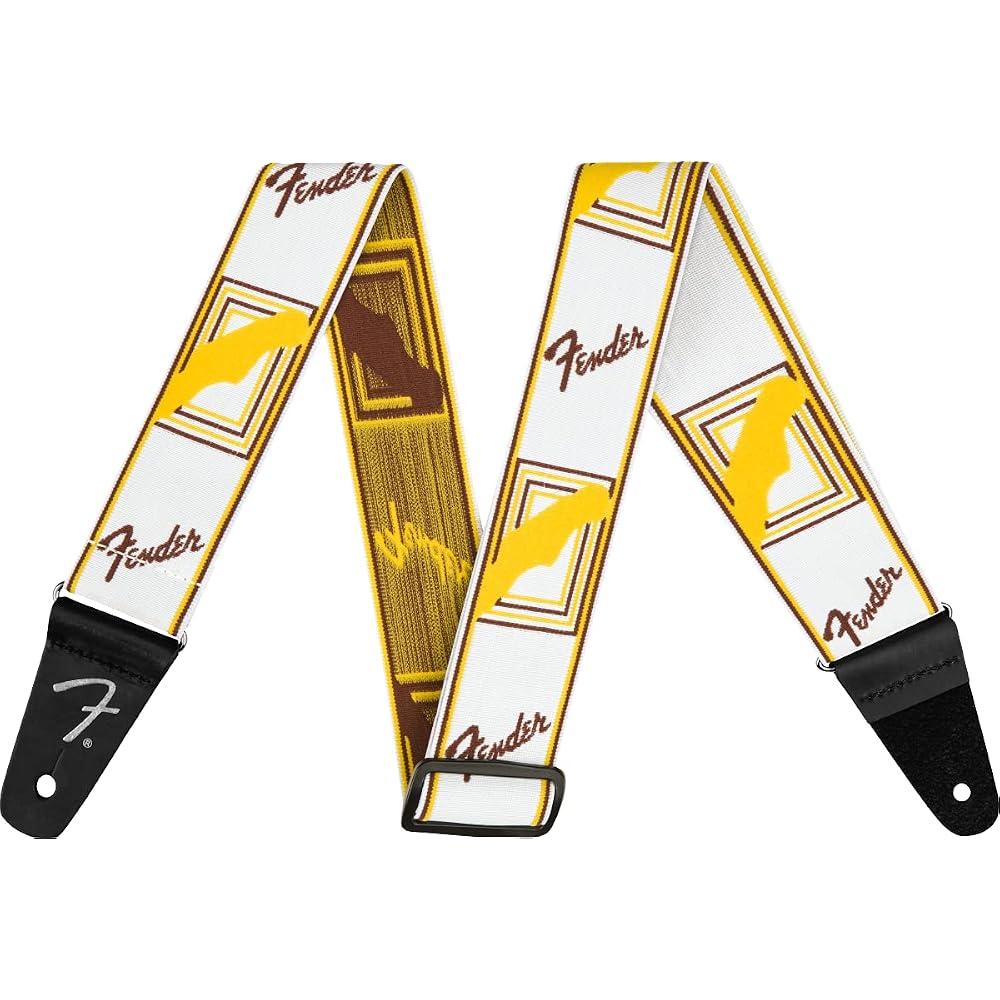 [Fender] רצועה Weighless™ 2 אינץ' עם חריטה, לבן/חום/צהוב