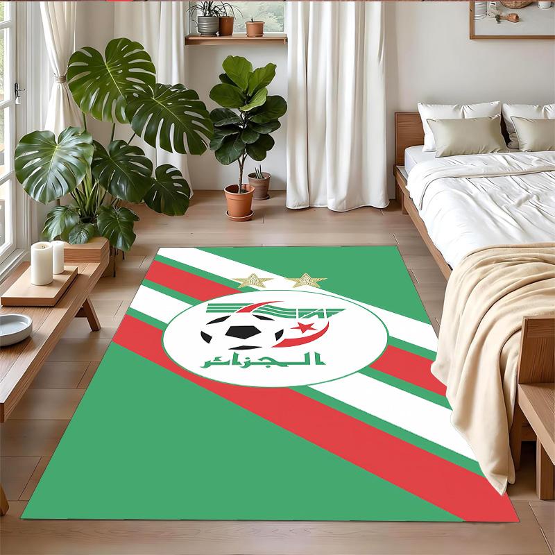Anti‑Slip Crystal Velvet Floor Rug, Algeria National Team Design Carpet for Indoor Living Bedroom Home Decoration