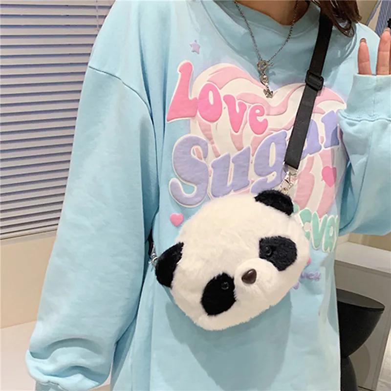 

Женская милая плюшевая сумка через плечо с пандой, женская зимняя теплая пушистая сумка-мессенджер, чехол для мобильного телефона, женские дорожные кошельки