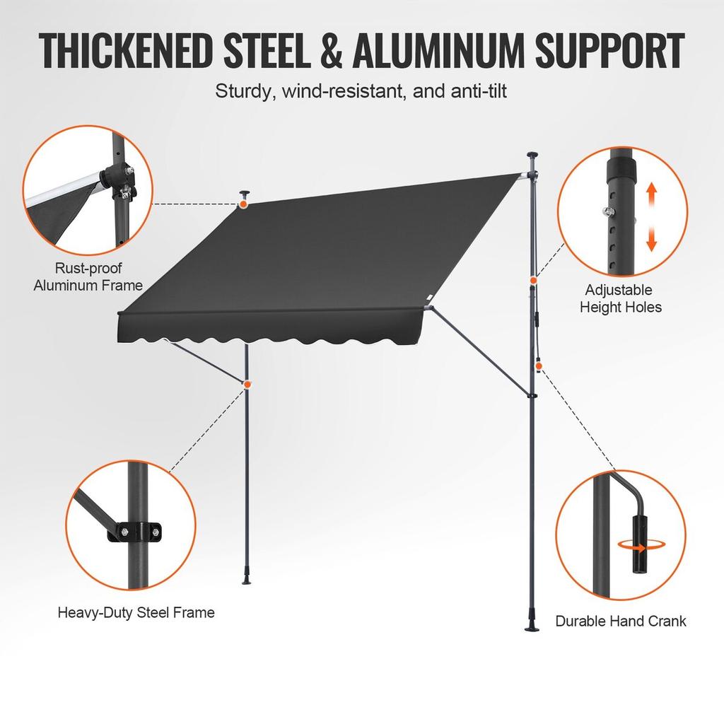 98x47" Patio Awning Retractable Patio Canopy Sunsetter with Crank Handle