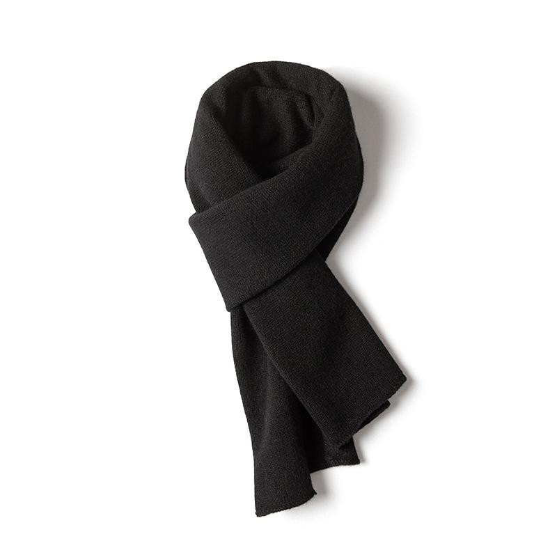 Men's Long Cashmere Knit Neck Warmer Scarf - Thickened Solid Color for Autumn and Winter