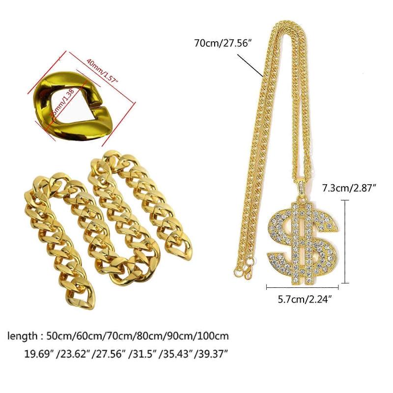 Set of 2 Durable Plastic Gold Chain Necklace Lightweight Neck Chain Comfortable for Stage Performances and Festivals  80 Cm