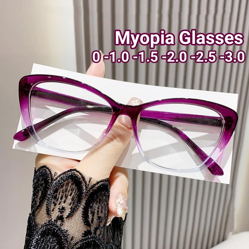 Fashion Anti Blue Light Cat Eye Eyeglasses Ultra-Light Near Sight Eyewear Computer Myopia Glasses For Women  Diopter 0 To -3.0
