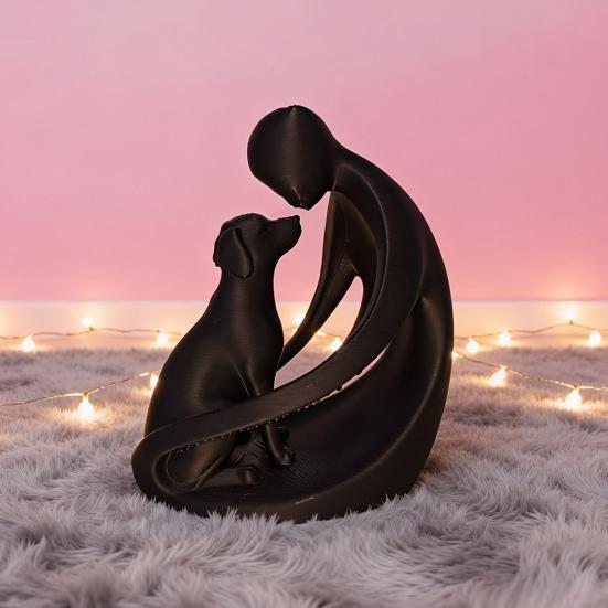 Hund und Besitzer Statue Ornament, Kompakte 3D-gedruckte Skulptur, Nordische minimalistische Schreibtischdekoration für Tierliebhaber Heimhandwerk