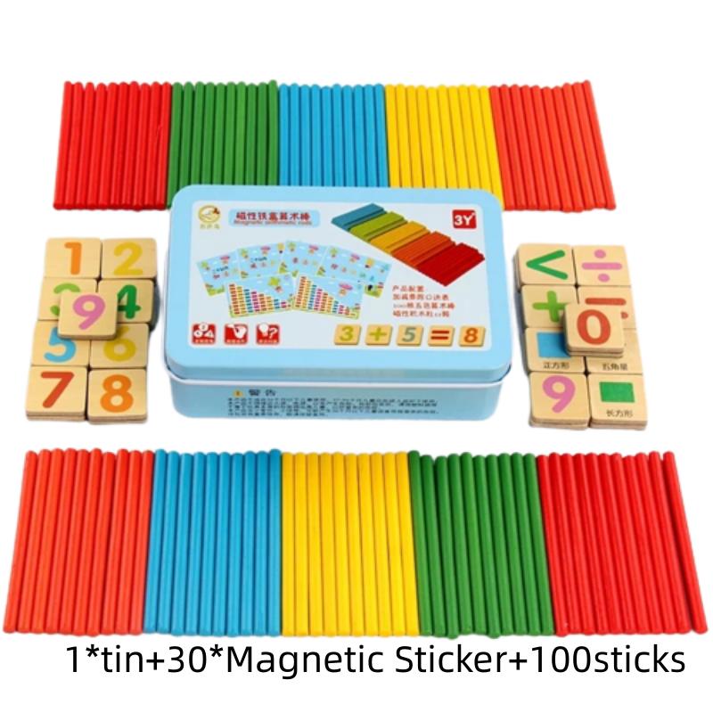 

Магнитная коробка с математическими палочками Разноцветные круглые деревянные счетные математические детские Tin