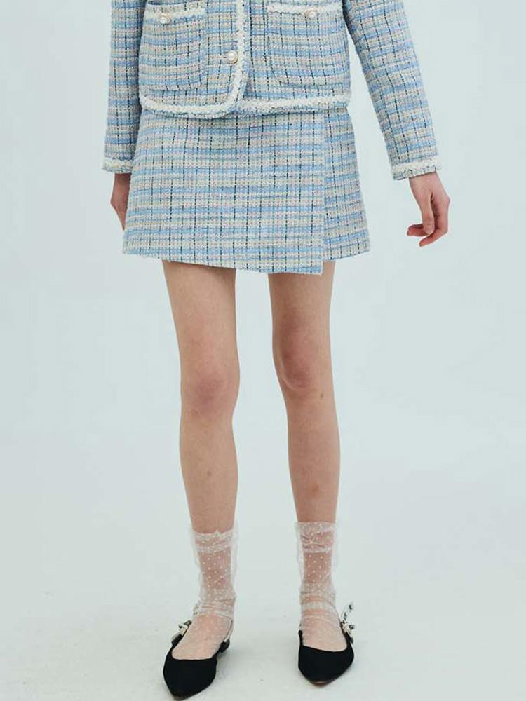 OPENING SUNSHINE Check Tweed Wrap Shorts_Blue