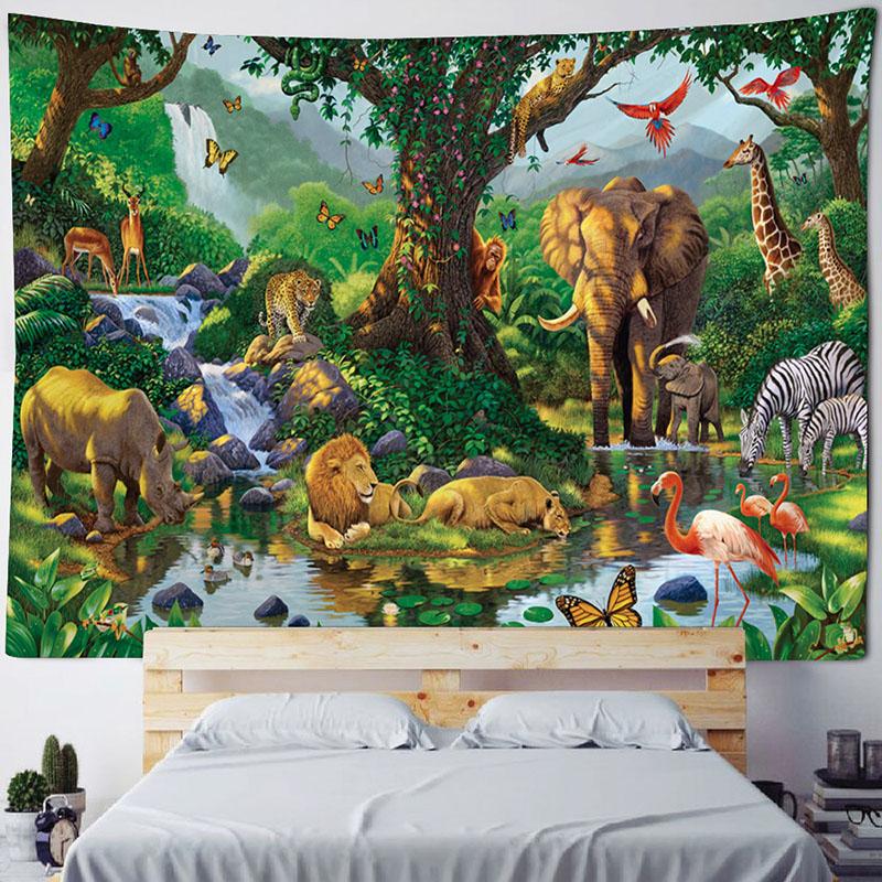 Dschungel-Vogel-Kunst-Wandteppich, psychedelische Szene, Heimdekoration, Kunst, Wandbehang, Hippie, Boho, ästhetische Raumdekoration, Heim-Wanddekoration, Yoga-Matte