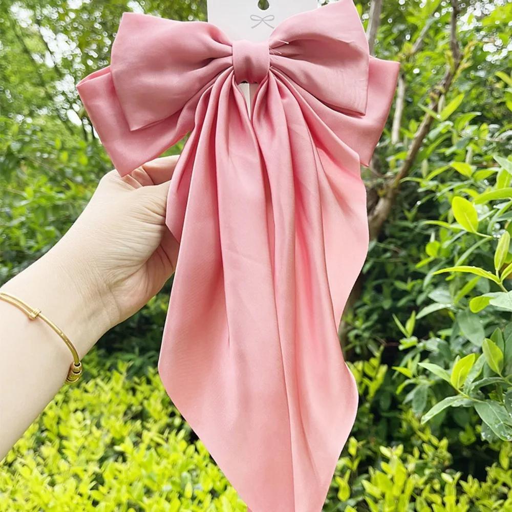 New Elegant Bow Ribbon Hair Clip Women Fashion Solid Bowknot Satin Hairpin Barrettes Girls Ponytail Clip Hair Accessories