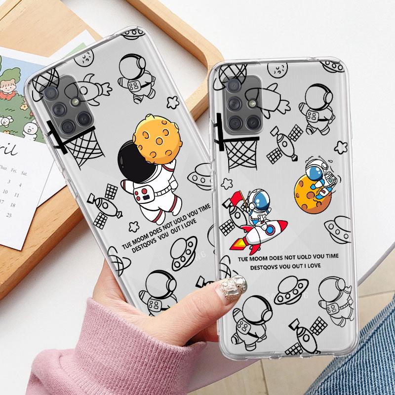 Astronauten Kosmonaut Niedliche Klare Hülle Für Samsung Galaxy A52 A12 A51 A32 A21s A71 A32 A22 50 A70 A31 A72 5G Handyhülle