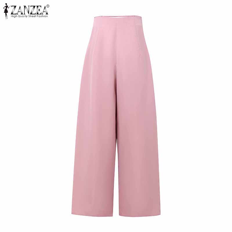 ZANZEA Damskie codzienne spodnie luźne z bocznym zamkiem błyskawicznym, w jednolitym kolorze