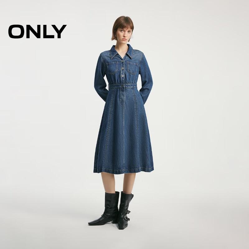 ONLY Women s 2026 Spring A-Line Denim Shirt Dress with V-Neck and Patch Pockets XS