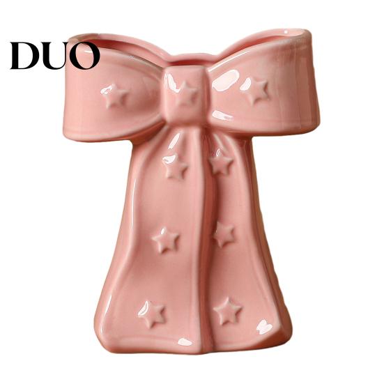 Dried Flower Holder Ceramic Bow Vase with Star, Decorative Flowers Vase, Creative Romantic Home Accessories Arrangement for Living Room Table