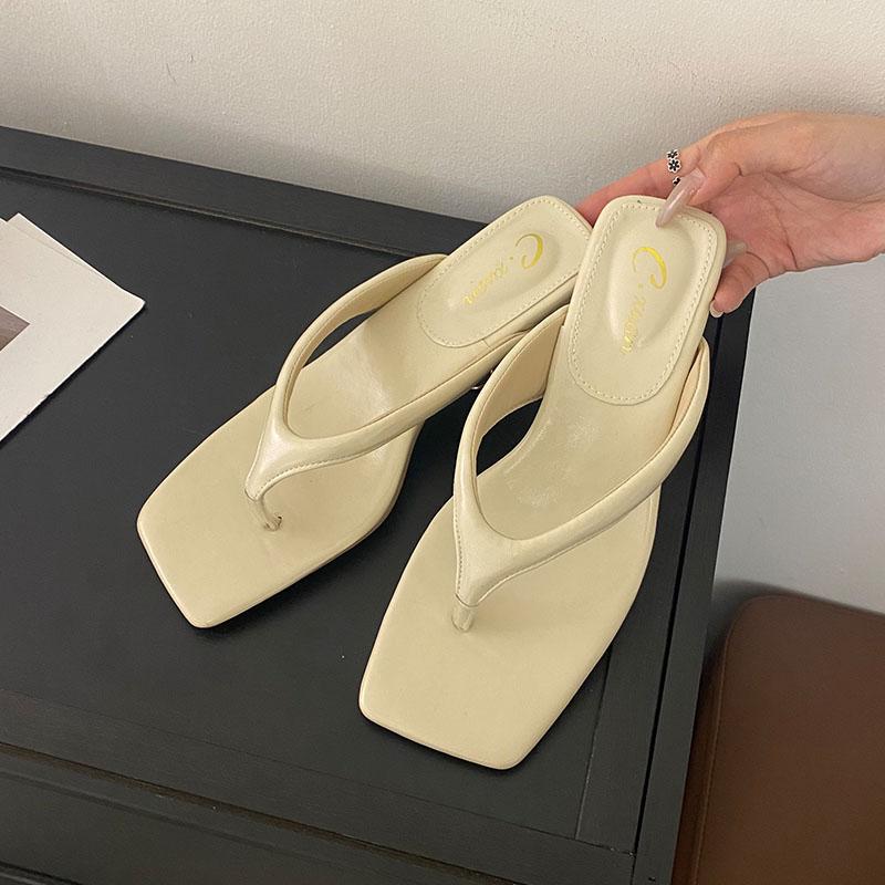 Fashion Fashion Square Toe Women Thin Heels Slippers Slides Female Flip Flops Shallow Ladies Heels Slippers Sandals Shoes Pumps