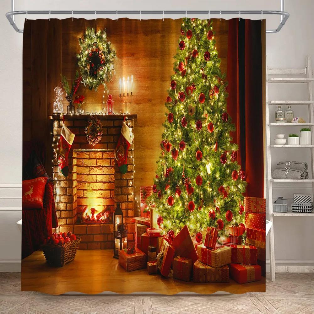 Funny Snowman Shower Curtain Set Xmas Ball Silver Pine Branches Gift Christmas Home Bathroom Decor Rug Bath Mat Toilet Lid Cover
