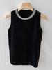 Korea Strickwesten Damen Top Einfarbig Tanktop Blusas Mujer De Moda Sommer Neue Mode Ärmellos Perlenbesatz Lässig Dünne Tops