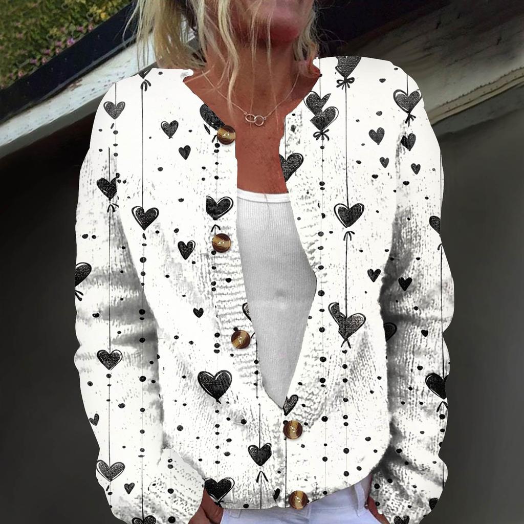 Women's Fashion Printed Long Sleeve Knitted Cardigan Button Down Jacket