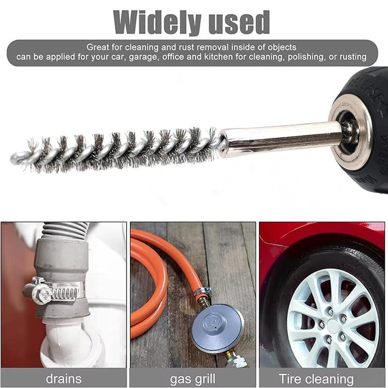Hex Shank Stainless Steel Bore Brush Drill Bit Cleaning Rust Removal Brush Set Twisted Wire Brushes for Power Drill Cleaning