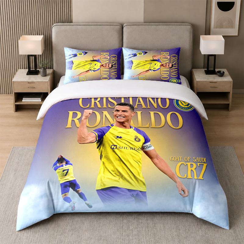 3Pcs Bedding SetCristiano Ronaldo Soft Bed Sheet and Two Pillowcases Home Bedroom Decor