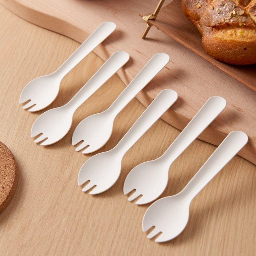 100Pcs Eco-Friendly Disposable Spoon Fork White Dessert Cake Scoop Mini Paper Fork Spoon  Household