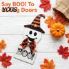 Halloween House Decor Door Sign for Front Door, Wooden Ghost Pumpkin Black Cat Party Supplies Hanger Wreath, Rustic Farmhouse Welcome Porch