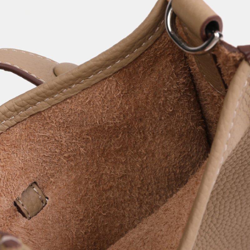 Mini Schulter-Crossbody-Tasche aus Vollnarbenleder, Fassförmige Box-Tasche, Weiches Kordelzug-Schnallendesign