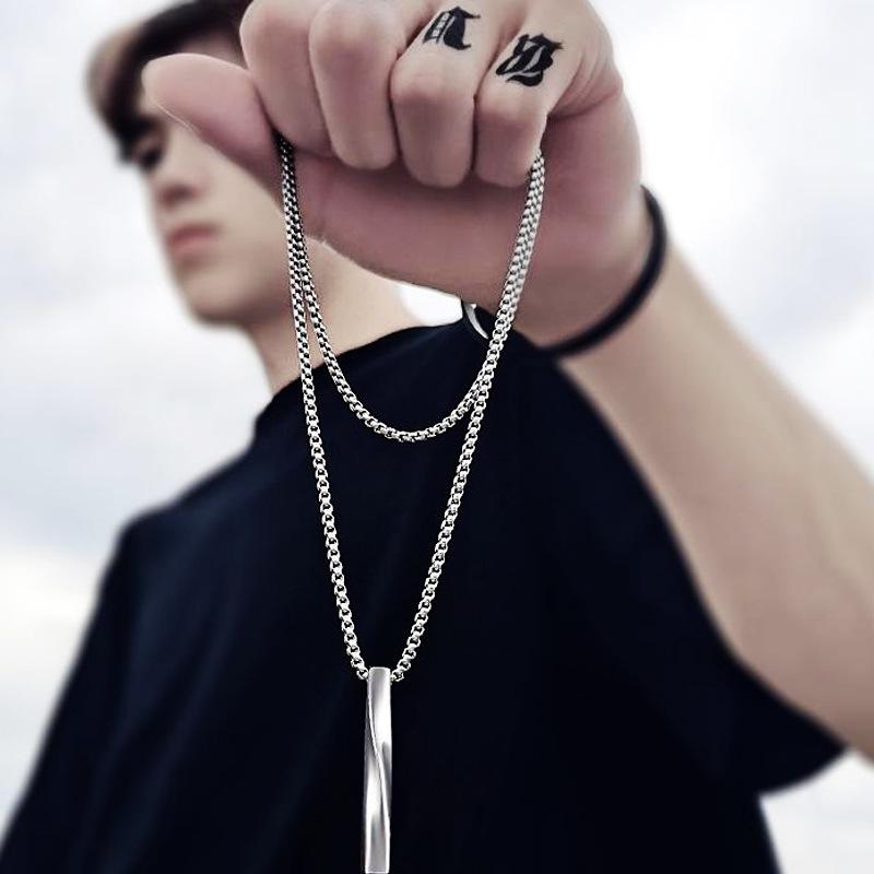 Trendy Spiral Geometric Pendant Necklace: Minimalist Hip-Hop Style for Men, Boys, and Girls In Cool Titanium Steel.