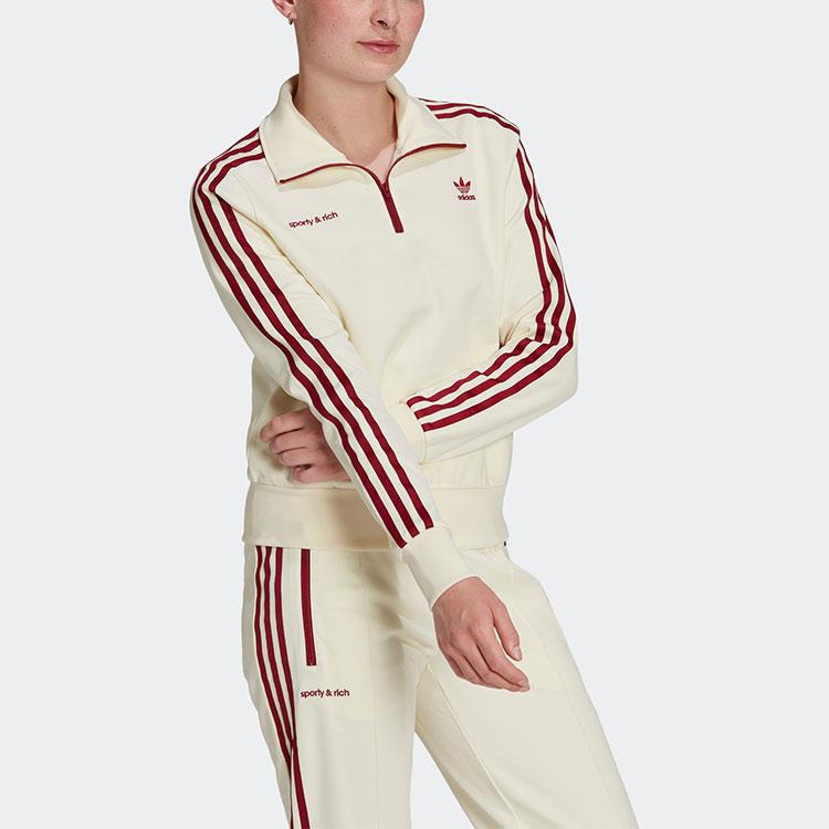 Adidas Originals Trefoil X Sporty&Rich Vintage Stripe Collar Jacket Women Jacket Off-White IB2157