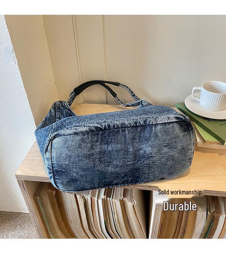Modische Damen-Jeans-Einkaufstasche mit einer Schulter - Minimalistisch, Vielseitig für Studenten und Pendler