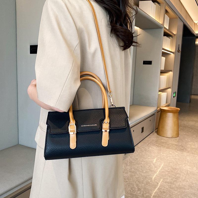 New Retro Contrasting Color Temperament Crossbody Bag Fashion Versatile Simple Casual Pu Leather Shoulder Bag Women'S Handbag