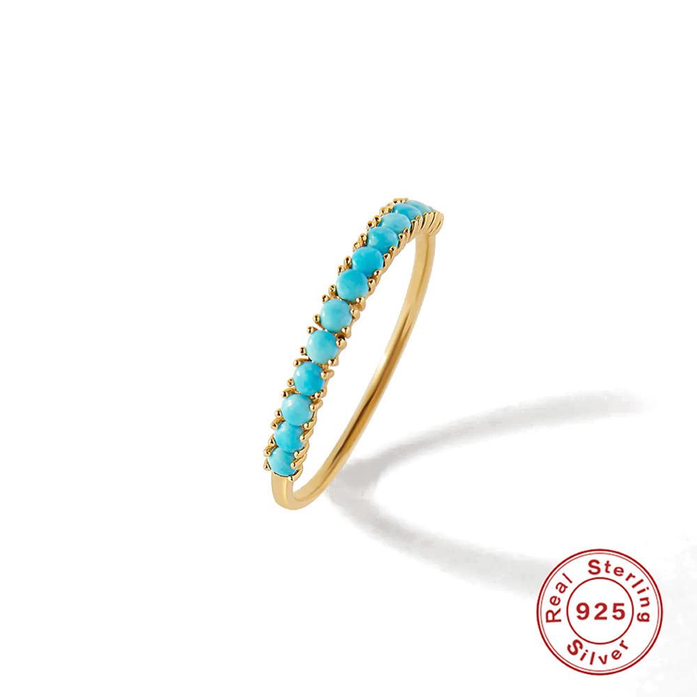 S925 Sterling Silver Turquoise Pearl Ring Vintage Simple Ring Trendy Premium Women'S Ring Ring