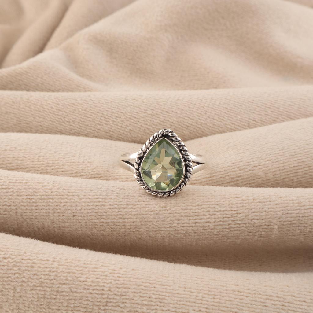 Green Amethyst Gemstone 925 Sterling Silver Jewelry Handmade Designer Ring Birthday Gift For Her RR-85-14