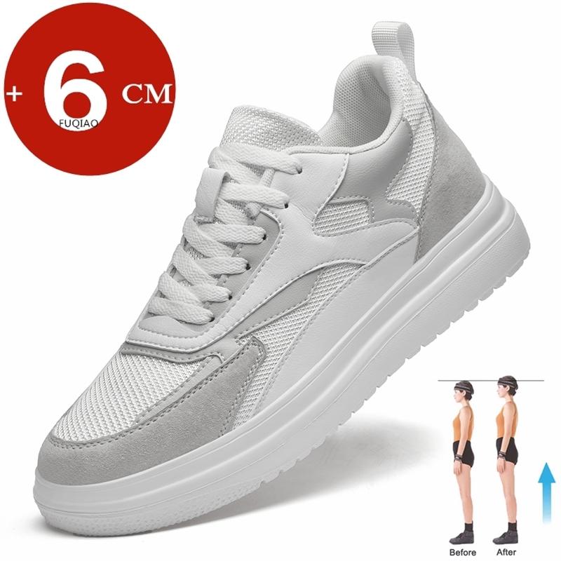 

Summer 6cm Height Increasing Shoes Unisex Genuine Leather & Mesh Breathable Comfortable Lightweight Casual Elevator Sneakers 44 белый