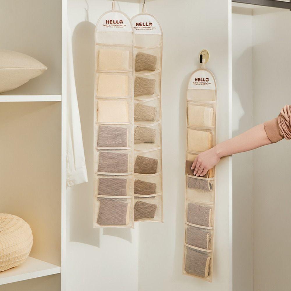 New 7 Grid Underwear Storage Bag Wall-mounted Behind The Door Sock Organizer Accessories Closet Wardrobe Hanging Organizer