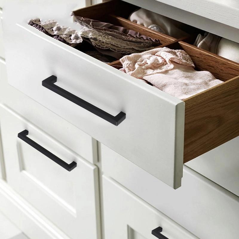 10-33Cm Black Cabinet Handles Stainless Steel Square Closet Drawer Cupboard Pulls Bathroom Door Knobs Furniture Kitchen Handle