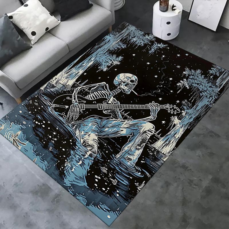 Spooky Skeleton Guitarist Chair Mat: Office Carpet with Gothic Vibes, Perfect for Home Decor and Gift Ideas Fits All Rooms