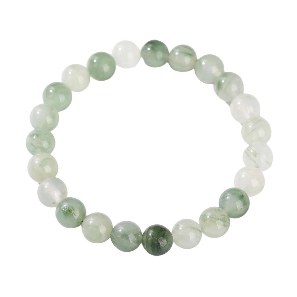 Women's Natural Tianshan Green Jade Bracelet with Round Beads and Floating Flower Design