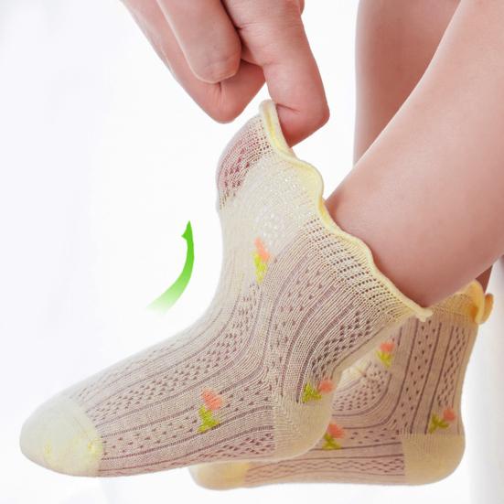 1 Pair Baby Cotton Mesh Ruffle Socks Thin Summer Crew Socks for Newborns Girls Breathable Seamless Soft Kids Socks for Infant & Toddler