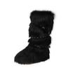 Y2K Spice Girls Sexy Tall Snow Boots New Cross Belt Buckle Fur Fluffy Boots