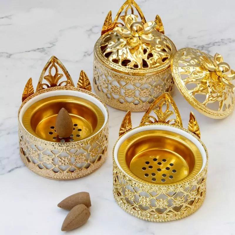 Buy Gold Color Backflow Incense Burner Cones Stand Exquisite Vintage Incense Burner Holder