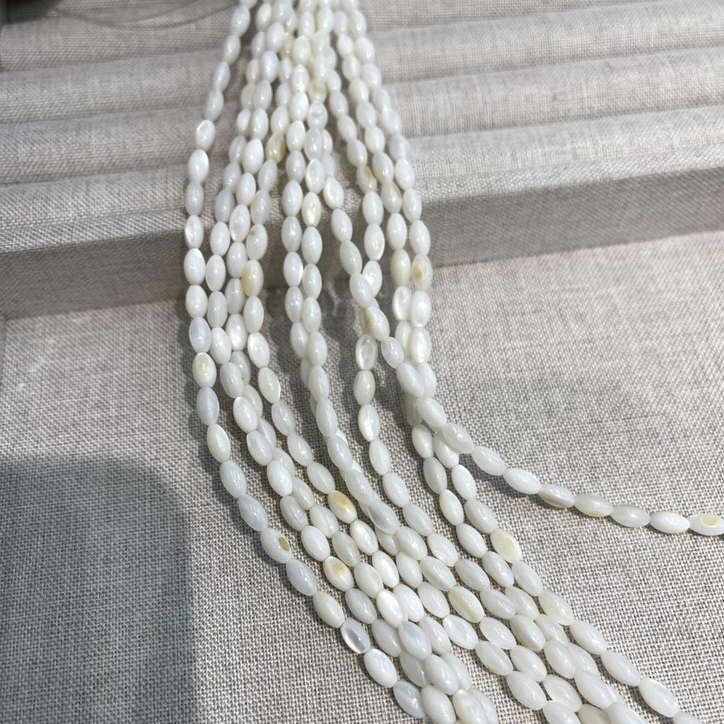 5String, White Natural Freshwater Shell Beads, 4×7mm, Handmade Oval Shape Shell Beads for DIY Jewelry Making 18cm